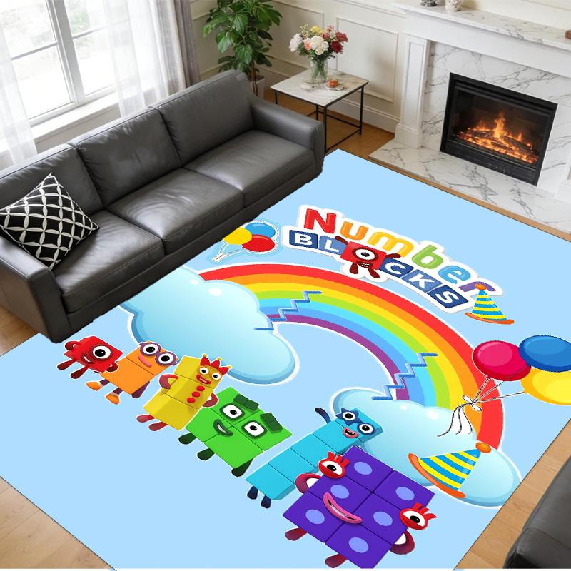 Anti‑Slip Crystal Velvet Floor Rug, Numberblocks Design Carpet for Indoor Living Bedroom Home Decoration