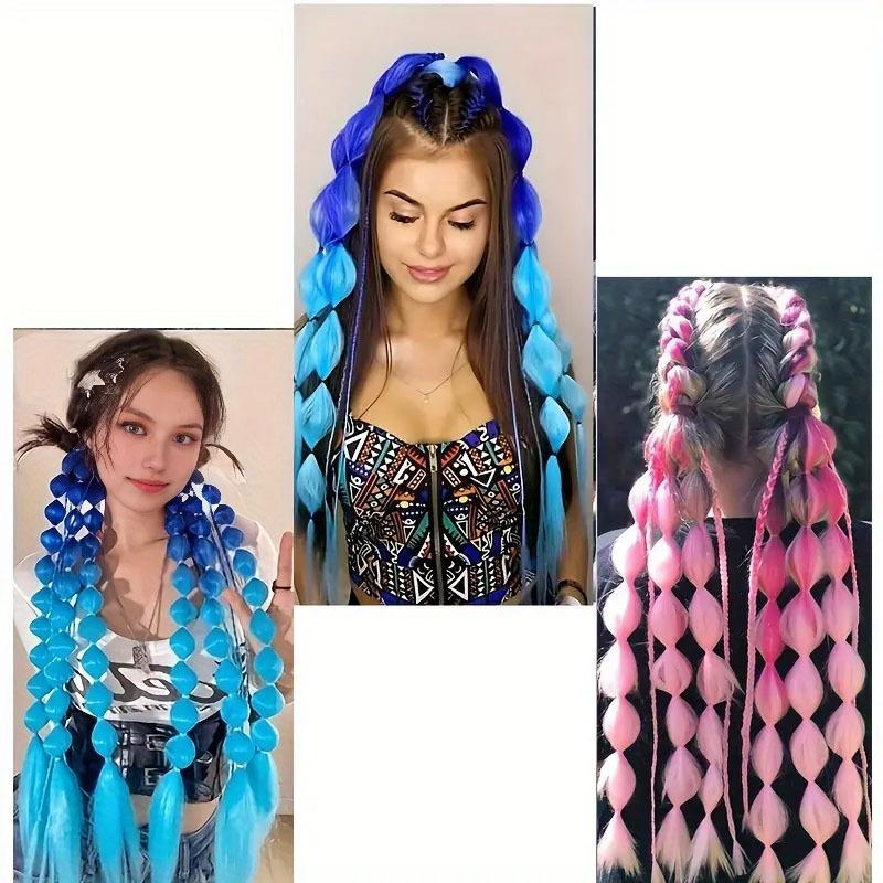 Synthetic Ponytail Extension Corlorful Bubble Braid Long Lantern Braided Ponytail Hair Tie Straight Hairpieces for Women