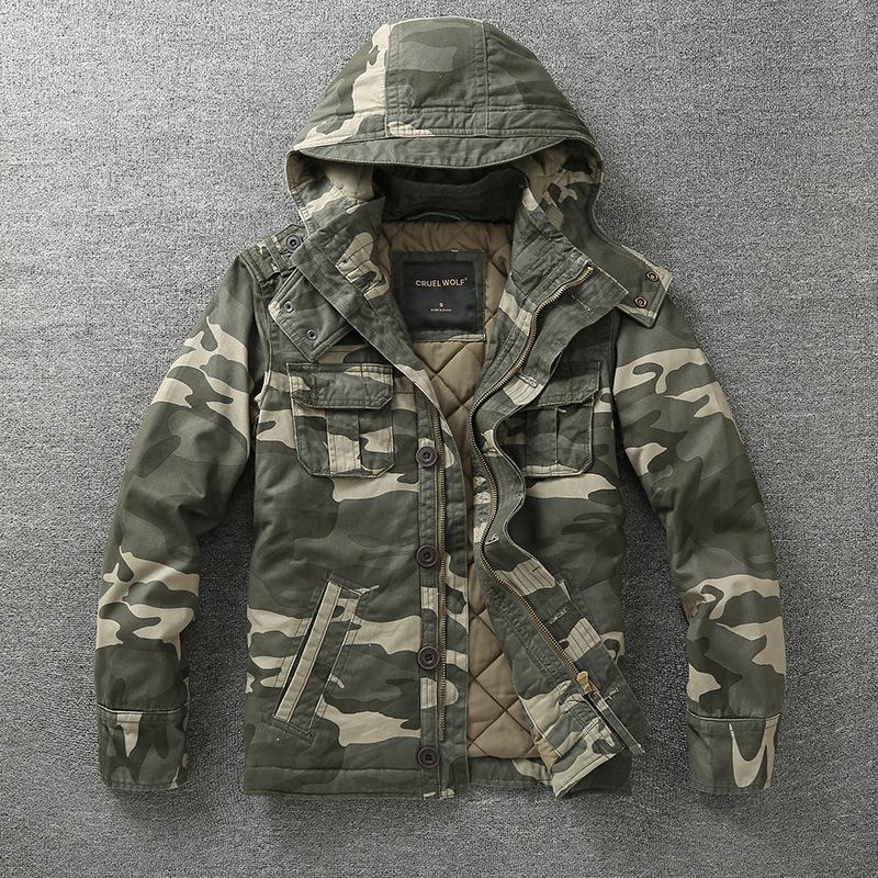 Autumn Men's Cargo Jackets Multi-Pockets Heavyweight Cotton Outdoor Stand Collar Casual Workwear Jackets Man
