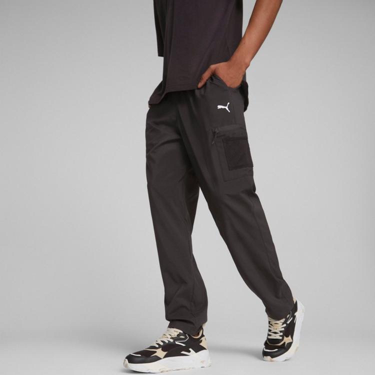 Puma Solid Color Lace-Up Loose Casual Pants Men Bottoms Black 675582-01