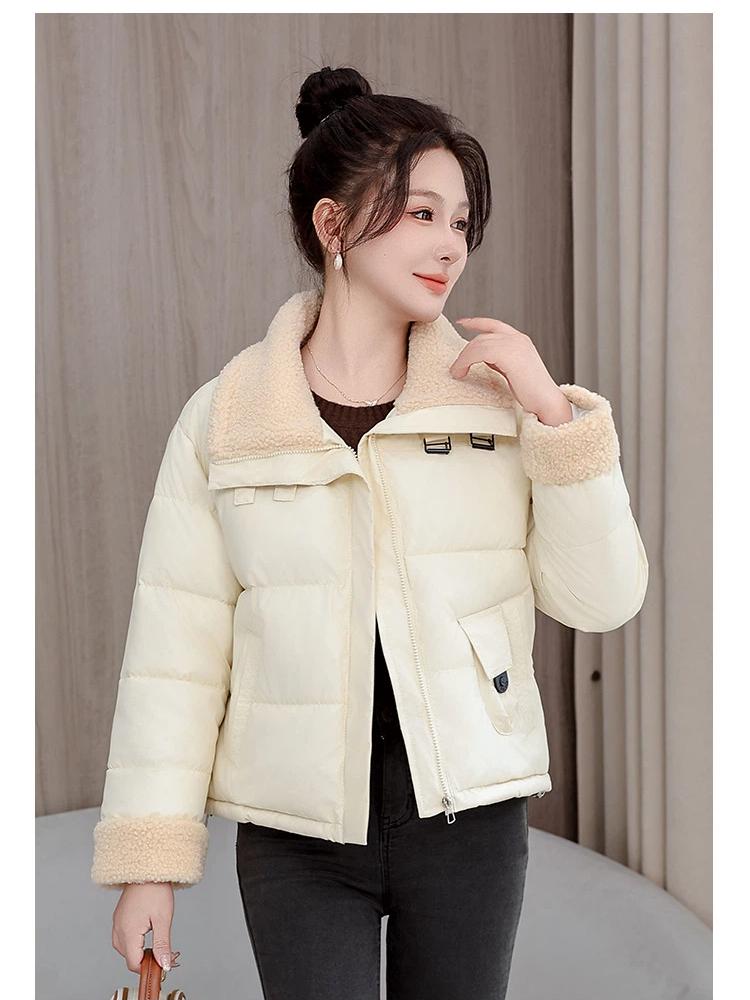 Women’s Short Lamb Wool Lapel  Winter Jacket