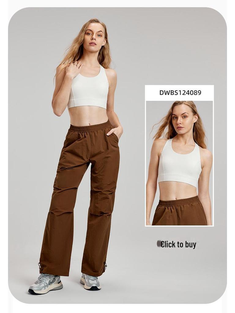 Women's High-End Yoga & Running Cargo Pants with Pockets - Elastic Waist & Drawstring Cuffs