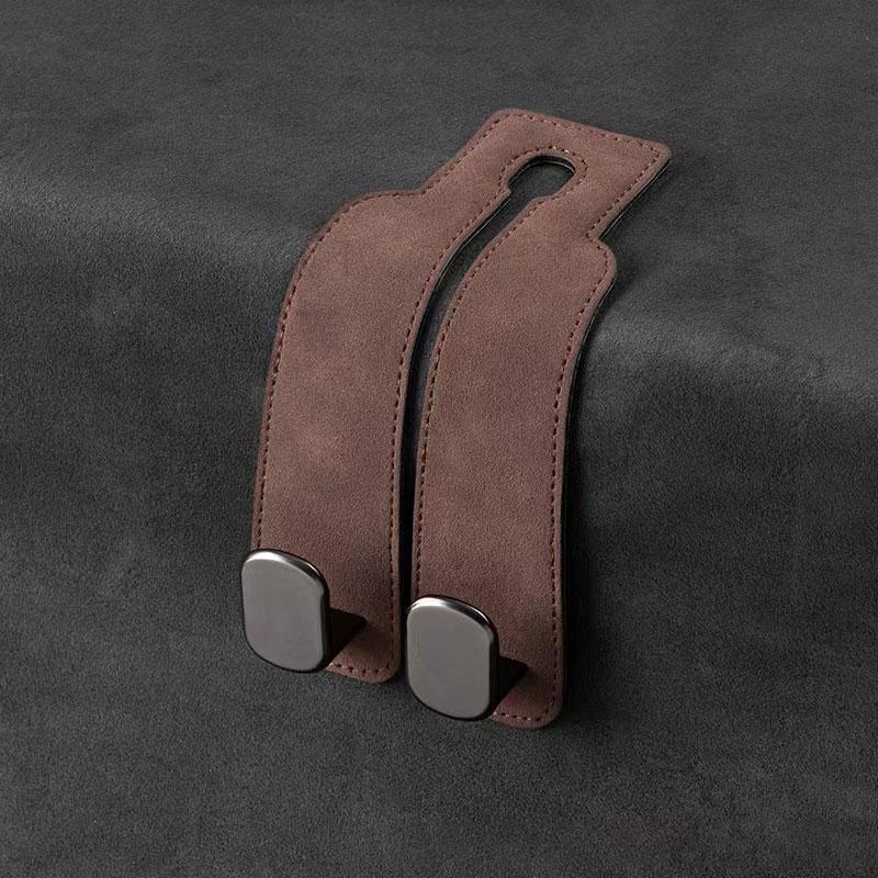2 in 1 Quality Car Headrest Hook Premium Suede Rear Seat Hanging Dual Hook Large Load-Bearing Alloy/ABS Hook Hanger Universal