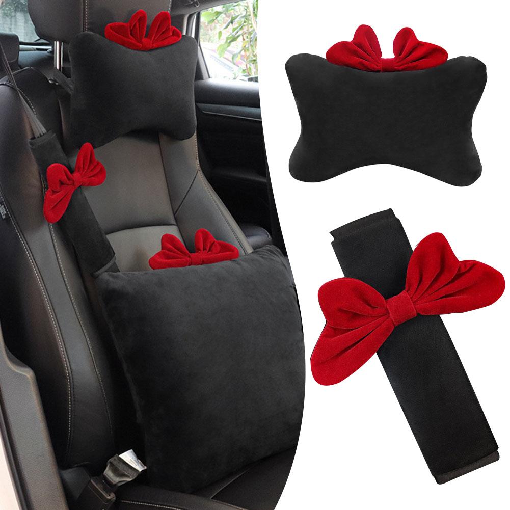 High Quality Car Headrest Neck Pillow Net Red Creative Fashion Seat Supplies Shoulder Bow Cute Cover Car Car Belt U3C3