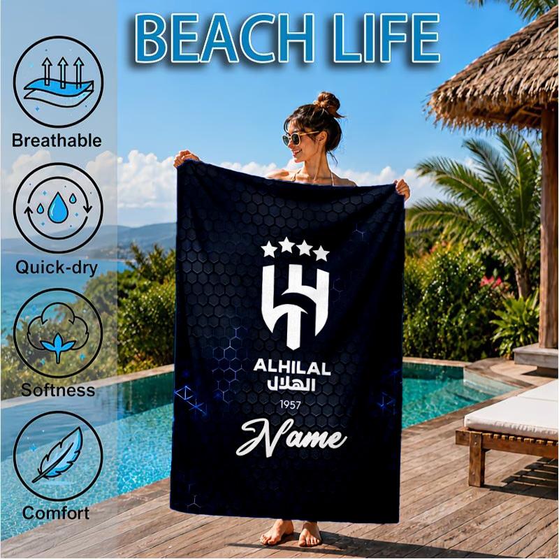 Custom Name Hilal FC Crest Beach Towel Microfiber Beach Towel, Lightweight and Quick-Dry, for Summer Travel, Swimming Pool Gift