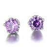 Pendientes de botón de amatista púrpura natural para mujer, plata de ley 925 auténtica, cristal de corona, joyería para fiesta de boda, pendiente