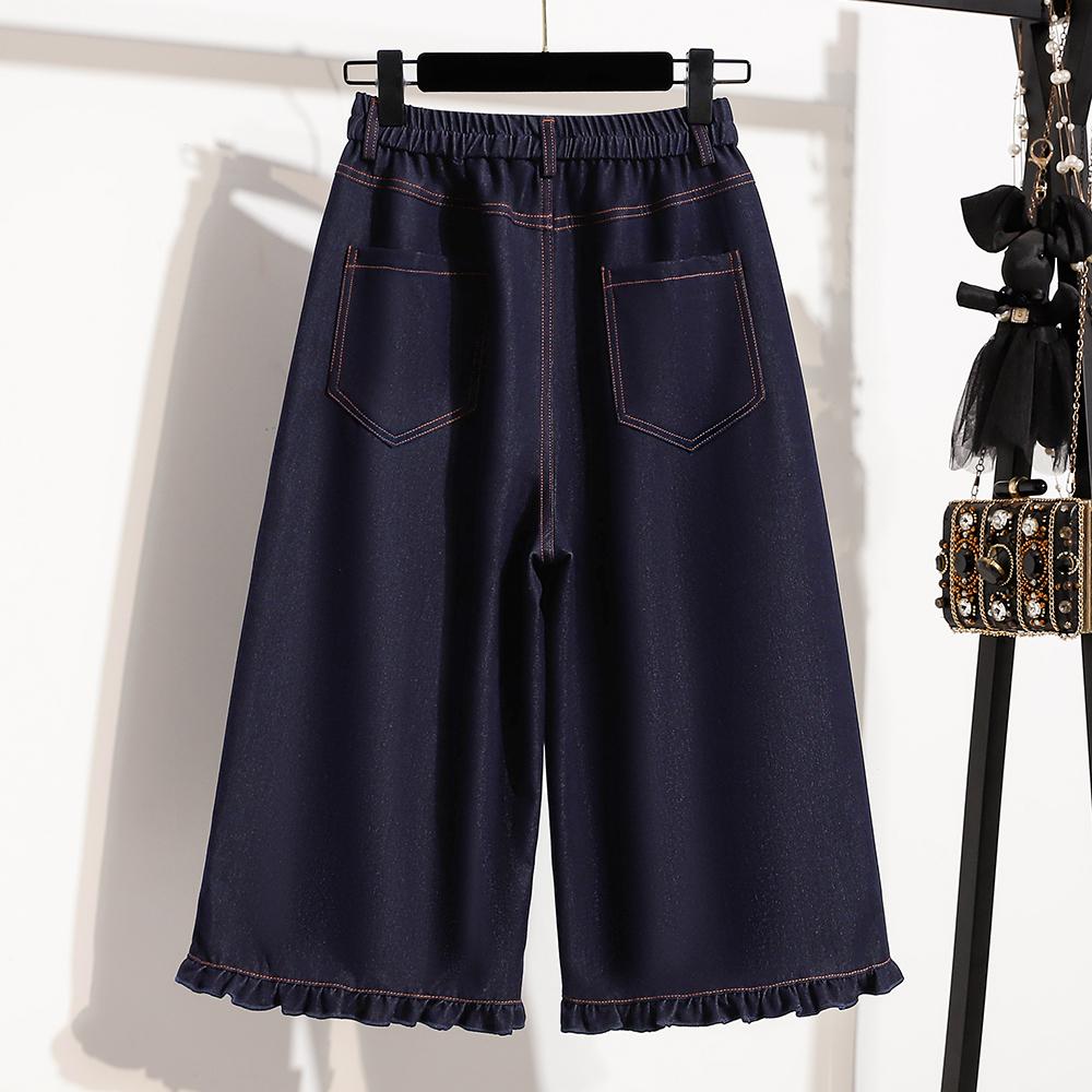 DIMANAF 2026 Primavera Estate Taglie Forti Donna Pantaloncini Jeans Vita Elastica Oversize Larghi Shorts Denim Cotone Blu Uniforme