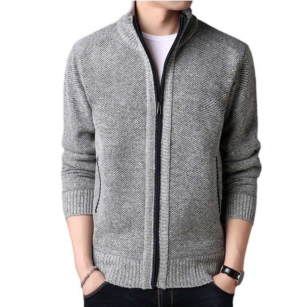 2024 Autumn Winter New Men's Jacket Slim Fit Stand Collar Zipper Jacket Men Solid Cotton Thick Warm Men Sweater