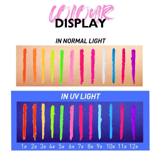 Glow In Dark Eyeliner Pen UV Blacklight Fluorescent Face Painting Pen Waterproof Washable Kids Adults Party Cosplay Makeup Colorful Body Art Painting