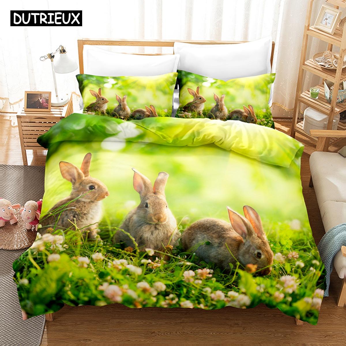 

3D Надрукований Великодній Заєць Кролик Постільна Білизна Набір Пухова Ковдра Підодіяльник З Наволочкою Двоспальний Односпальний Королівський US Twin(172x218cm)