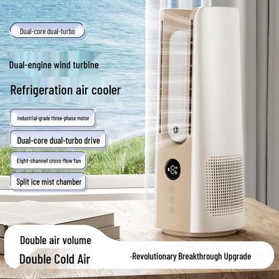 Double Turbine Leafless Fan & Humidifier: Mini Dual Tower, High Wind, USB-Powered, Humidifying Spray