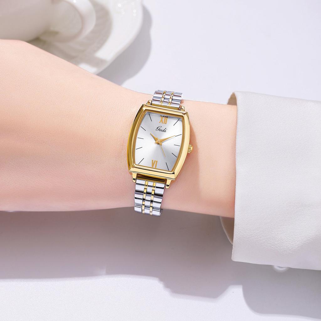 Simple Retro Wine Barrel-Shaped Women'S Watch Niche High-End Stainless Steel Watch Quartz Women'S Watch
