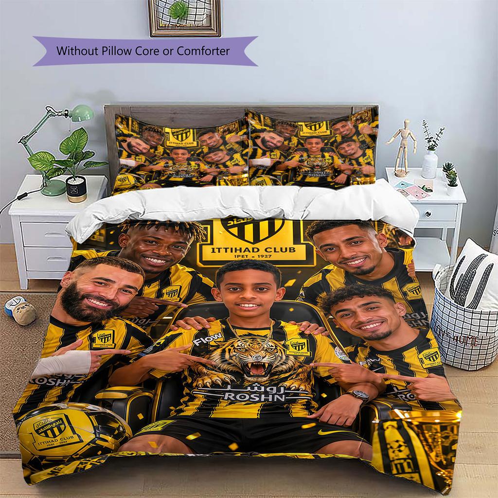 Al-Ittihad FC Pattern Bedding,Quilt Set Quilt Cover Pillowcase Home Birthday Gift(1 * Duvet Cover + 2 * Pillowcase, Without Core)