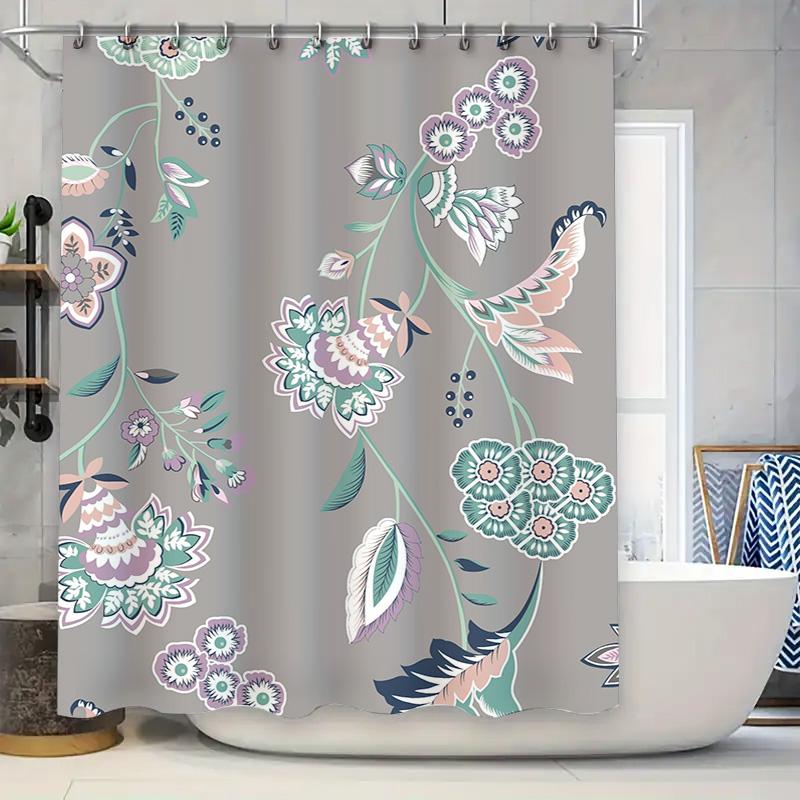 

Delightful Floral Shower Curtain Grey Boho Pattern with Birds Butterflies Room Decor Customizable Size Available Ideal Gift for 90x180cm