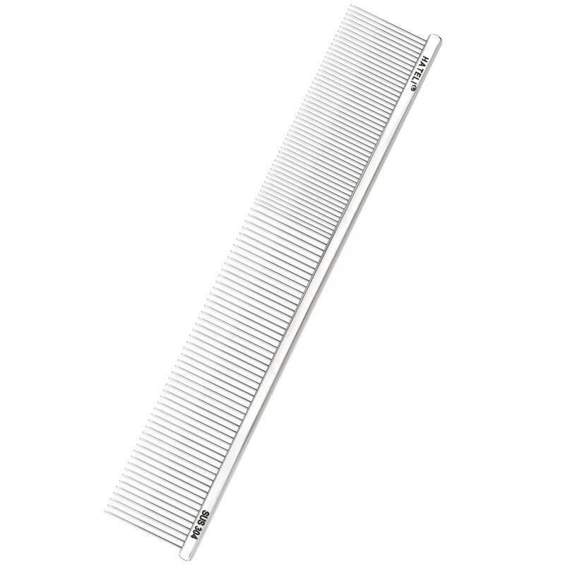 Stainless Steel Dog Grooming Comb Shedding Hair Removal 19cm Straight Row With Curved Tips Pet Brush Long Short