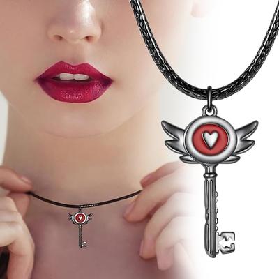 Anime Lucifer Alastor Hotel Heart Padkey Portal Inspired Key Cosplay Necklace Unisex Rope Chain Choker Pendant Jewelry Accessory