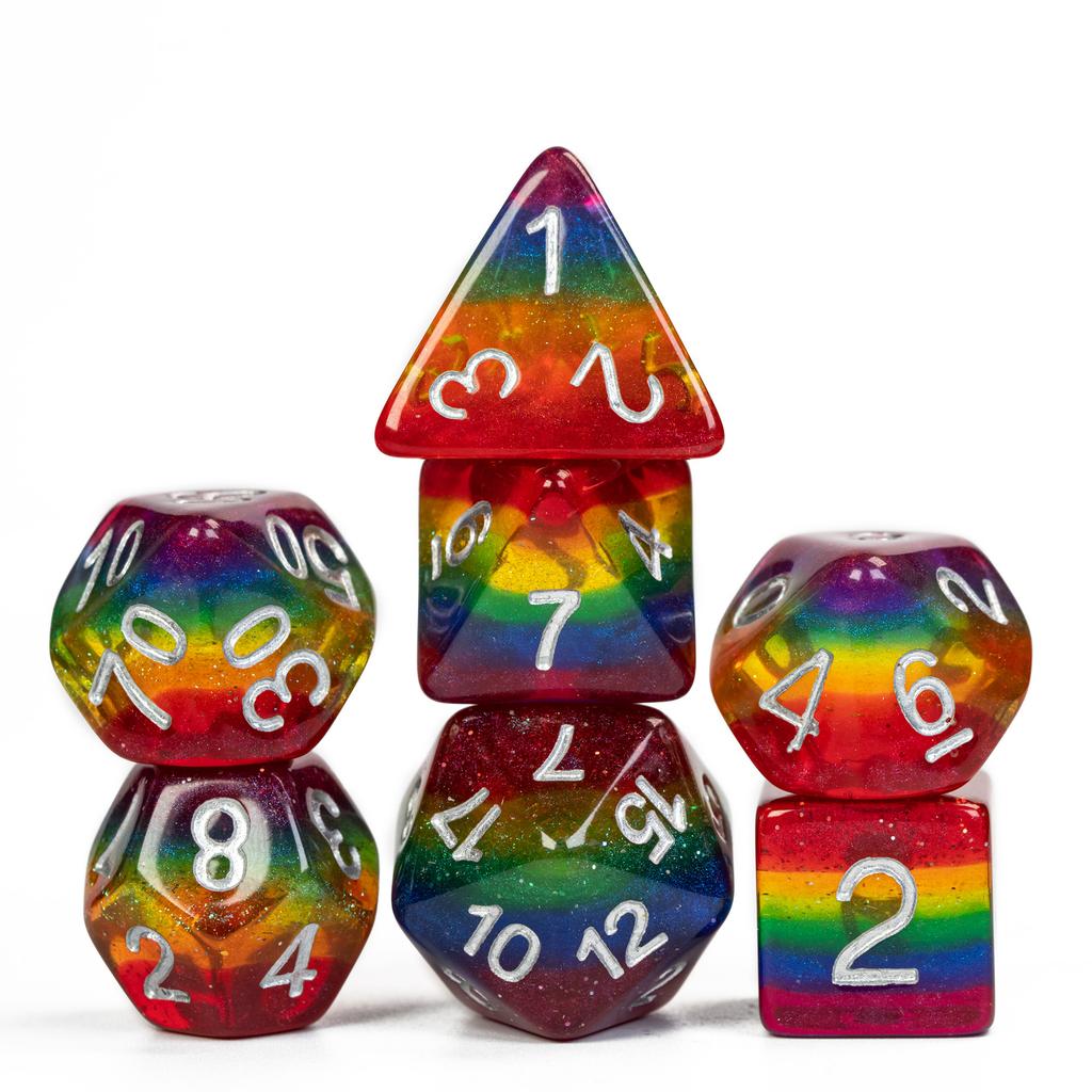 Cusdie 7Pcs Pride Flag Dice DND Trans-Pride D&D Dice Multicolor D4-D20 Polyhedral Dice Set for Role Playing Game Board Games
