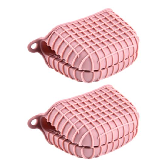 2Pcs Silicone Oven Heat Mitts Grid Pattern Resistant Thick Non-Slip Oven Gloves розовый