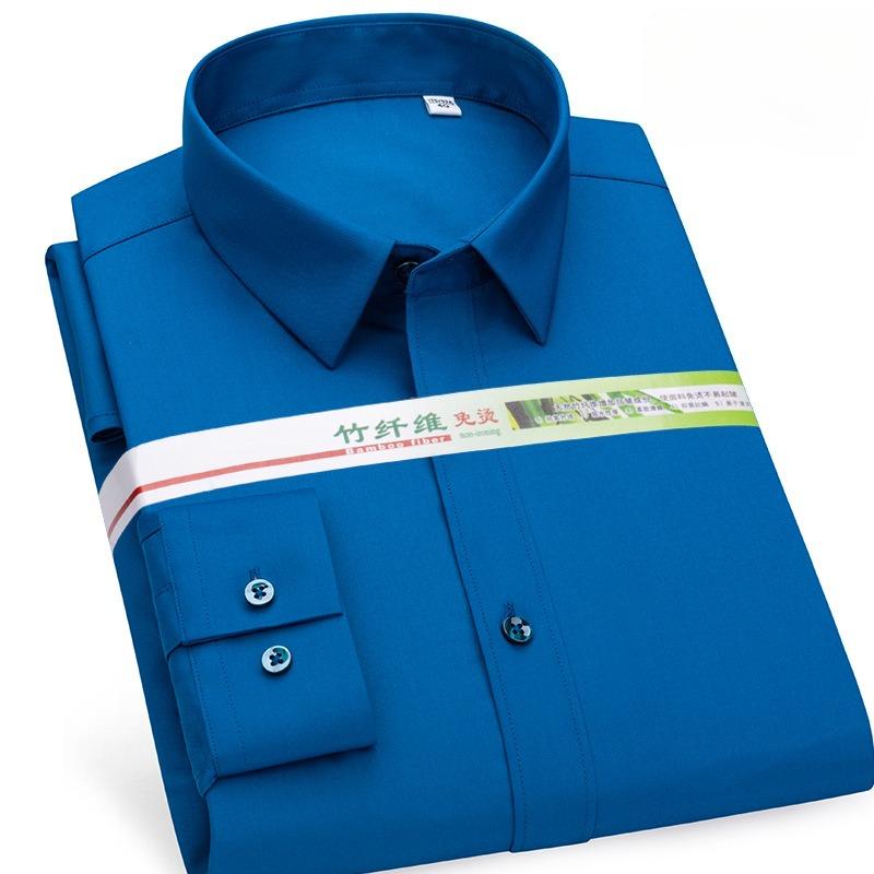 8XL Bamboo Fiber Blue Work White Shirt for Man Long Sleeve Office Business Anti-wrinkle Non-iron Men Shirts Long Sleeve Casual