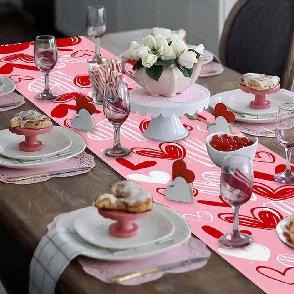 

Rose Valentine s Day Table Runner Plaid Linen Table Cover Long Red Heart Tablecloth Banquet