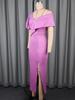 AOMEI Tmavě červené formální šaty večerní róba elegantní dámské odhalená ramena výstřih do V nabíraný rukáv rozparek nepravidelné dlouhé Vestidos elegantní oslavný outfit