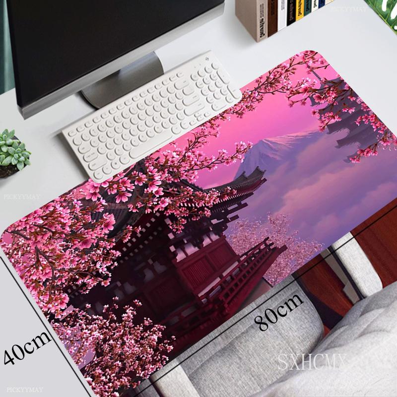 Rosa Kirschblüten Speed-Locking-Rand Großes Natürliches Gummi-Mauspad Wasserdichtes Gaming-Schreibtisch-Mauspad Tastaturmatte Für Damen