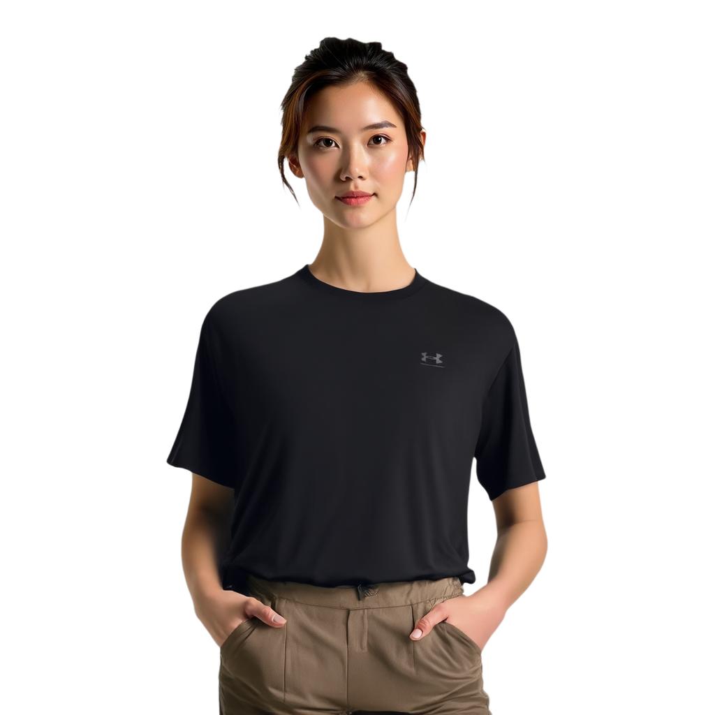 Under Armour Logo Round Neck Loose Fit Short Sleeve T-Shirt Women tops Black 1387318-001