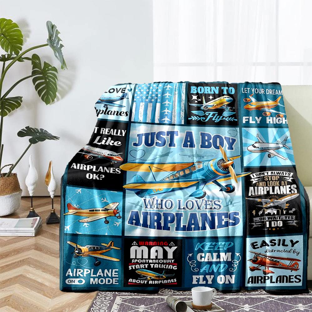 Airplane Theme Printed Blanket - Perfect for Couch, Bed, Travel & Outdoor Use | Machine Washable, Cozy & Durable.