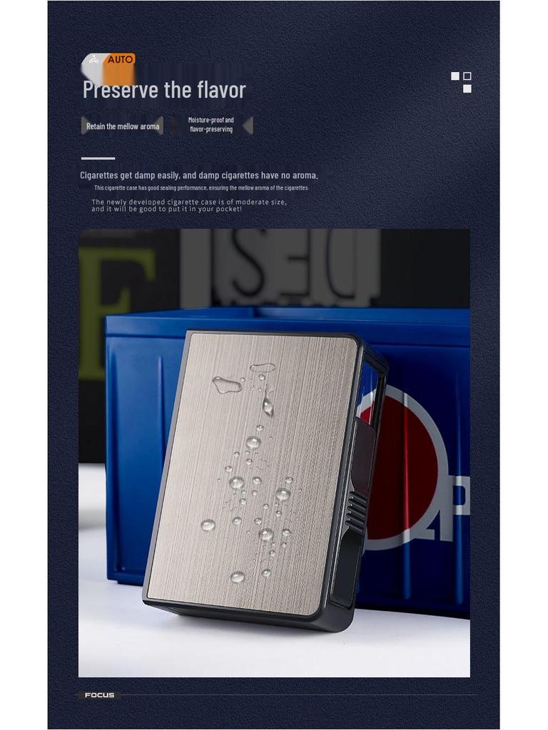 Personalized Men's 20-Capacity Metal Cigarette Case: Automatic Pop-up, Anti-Pressure, Moisture-Proof, and Portable