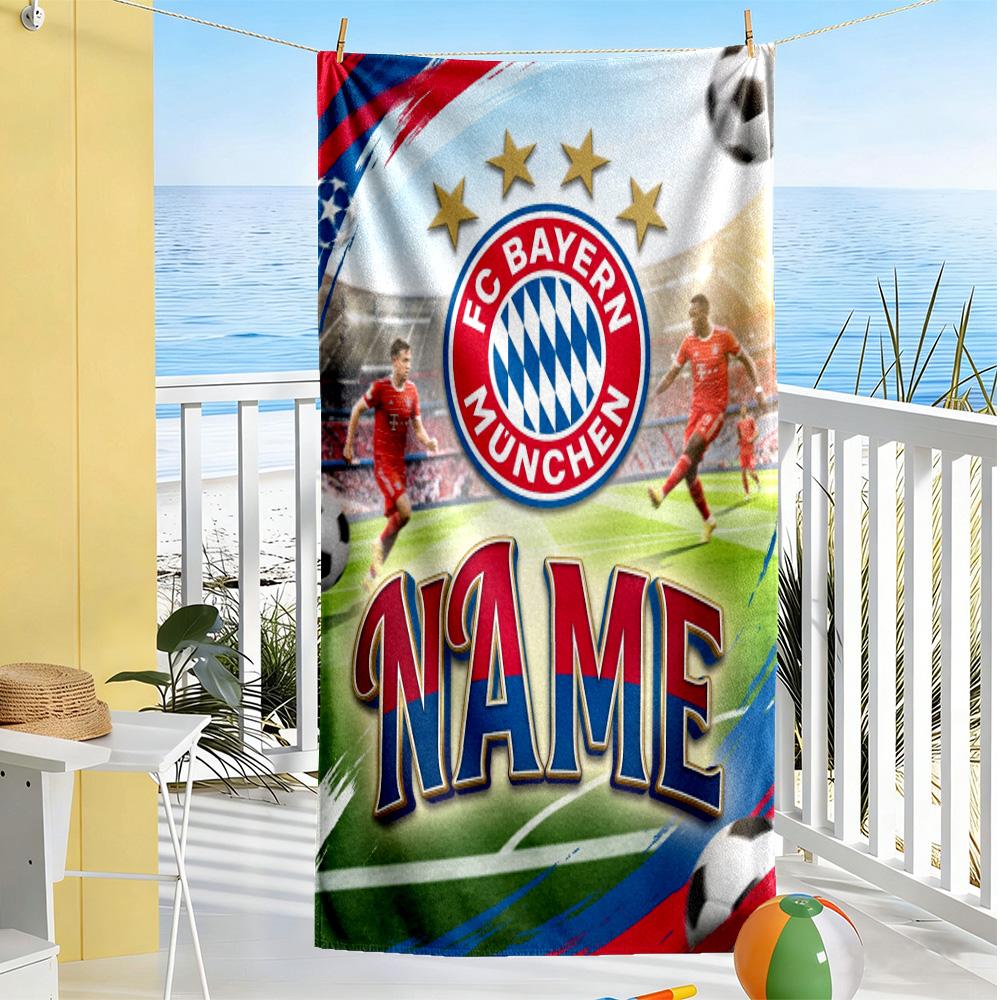 Bayern Munich Soccer Art Customizable Name Beach Towel Super Soft Microfiber Quickdry Fabric