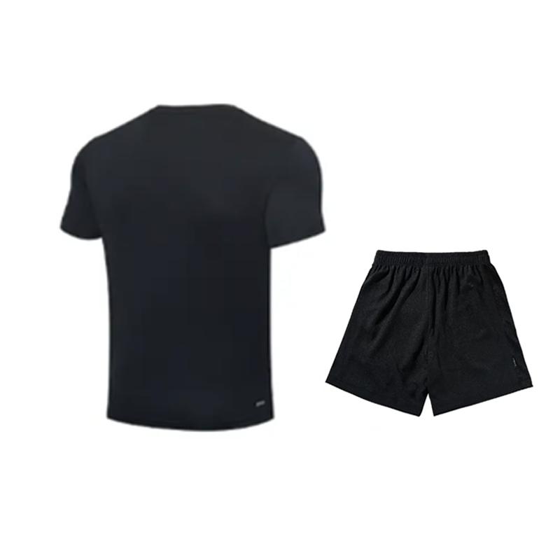 Li-Ning Summer Mens Solid Color Pullover Round Neck Short Sleeve Comfortable Breathable Skin-Friendly Versatile Casual Sports Suit AHST347-1+YATV113-1
