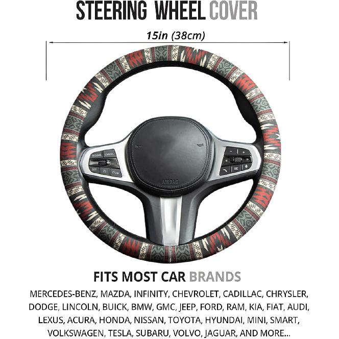 Western Aztec Steering Wheel Cover Auto Steering Wheel Protector, Anti-Slip, Breathable, Absorbing Sweat, Universal Aztec Car Accessories 14.5–15
