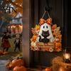 Decorative Wood Board Halloween Wooden Hanging Sign, Happy Door Sign with Gnomes/Ghosts, Retro Ornament for Shop Autumn Harvest Festival Wall