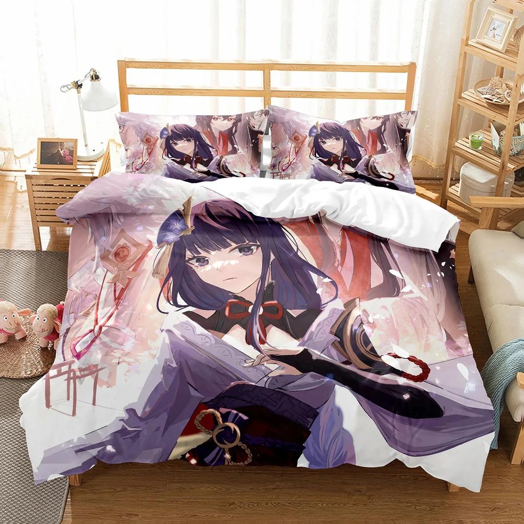 Anime Girl Genshin Impact Beelzebul Bedding Collection Duvet Cover Bed Collection Quilt Cover Pillowcase Comforter King Queen Size Boys Adult