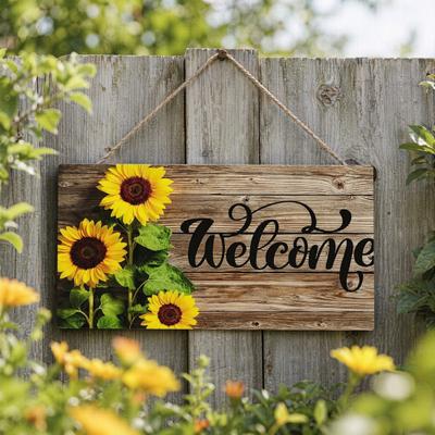 Cartello di Benvenuto in Legno Decorazione Girasoli Impermeabile e Durevole Cartello di Benvenuto da Appendere per la Casa