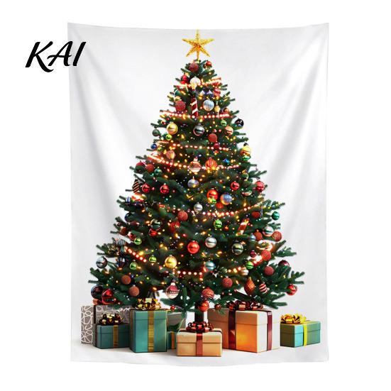 Wall Tapestry for Party Merry Christmas Tapestry, Hanging Fabric Backdrop, Xmas Tree Winter Holiday Art Living Room, Bedroom Decoration, 59"
