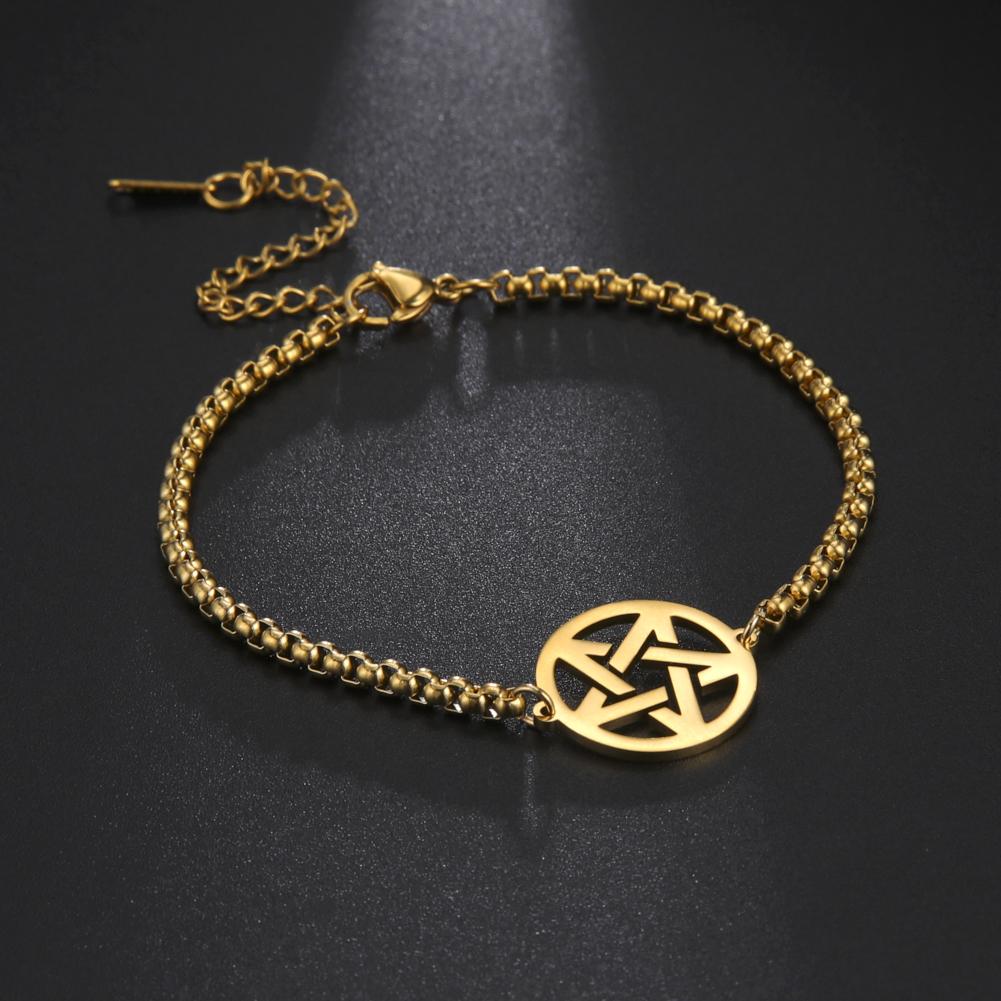 Pentacle Couple Bracelet on Hand for Women Men Stainless Steel Star Pentagram Jewelry Gold Box Chain Bracelets Gift