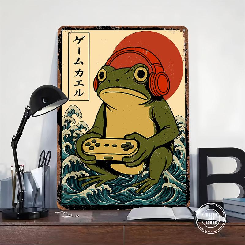 Frog Gamer Japanese Style Gaming Printed Poster Customized Wall Art Retro Vintage Metal Tin Signs for Aesthetic Room Decor Men