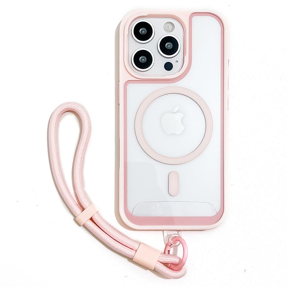 For iPhone 16 Pro Case Magnetic Case with Strap PC + TPU Shockproof Phone Cover