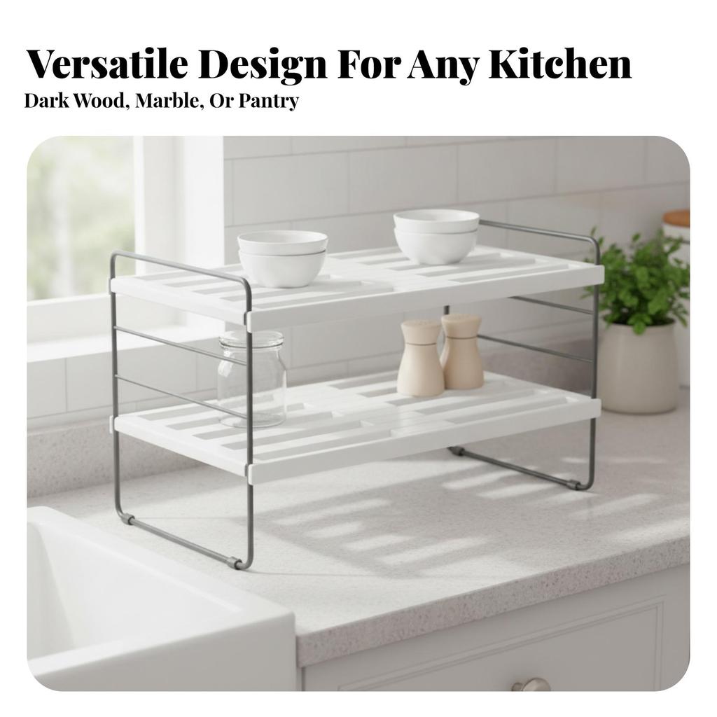 Expandable Cabinet Shelf Space-Saving Counter with Guardrails Heavy-Duty
