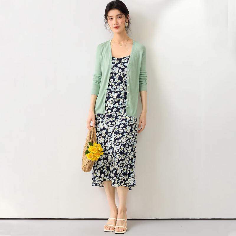 Women's Fine Knit Mulberry Silk Blend V-Neck Cardigan