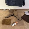 2025 Autumn and Winter New Round Head Low Tube Suede Belt Buckle Thick Heel Martin Fashion Women's Short Boots