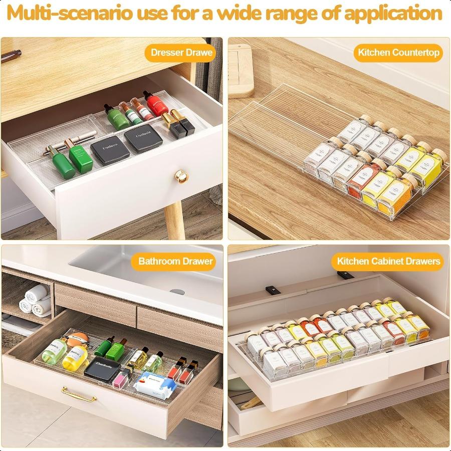 Expandable Spice Drawer Organizer 2Pack Adjustable Clear Acrylic Spice Rack for Drawer Ideal for Kitchen Spice Organization Sea