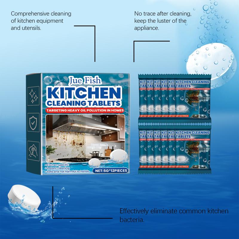 Jue-Fish Kitchen Heavy Oil Stain Cleaning Effervescent Tablets Heavy Grease Remover Multi-Functional Kitchen Clean Tablets