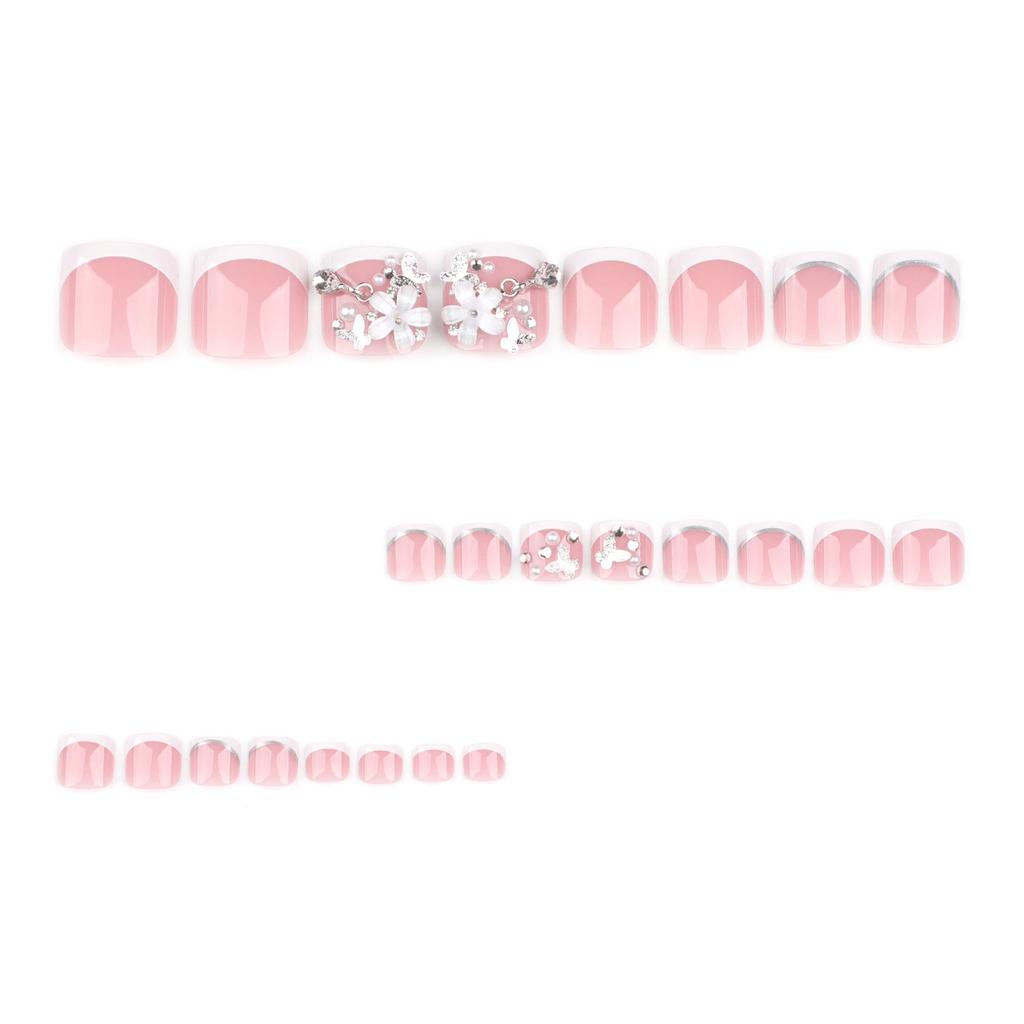 Classic 3D Flower Pearl Toenail Art - Short Wearable French Pedicure Tips