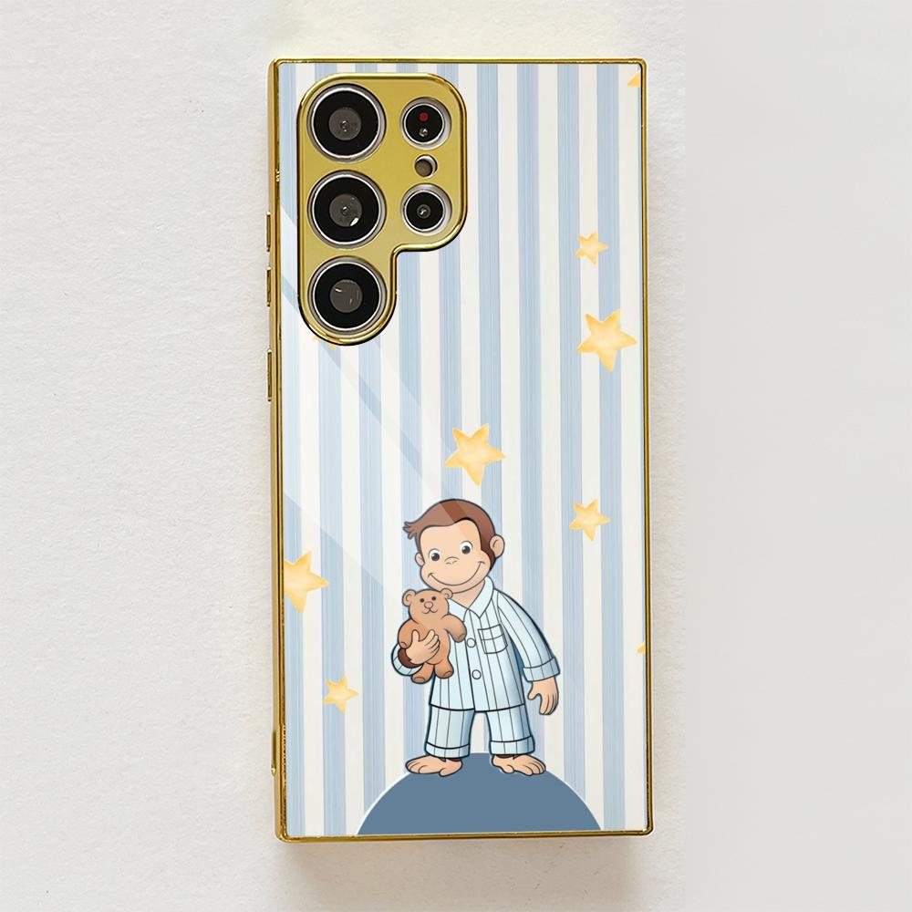 Y2K Curious George Phone Case For Samsung Galaxy S25 S24 S23 Ultra Metal Frame Case Slim Shockproof Cover Durable