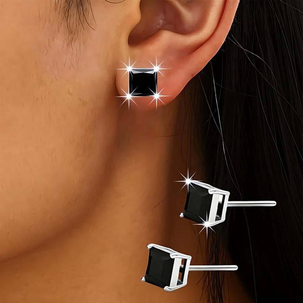 Black Awn Klasyczne kolczyki sztyfty kwadratowe czarne kamienne kolczyki dla kobiet kolczyki sztyfty