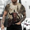 Retro Knights Templar Cross Print Unisex's T-shirts Summer Casual Loose Round- Neck Tee Shirt Sports Tees Oversized T Shirt For Unisex