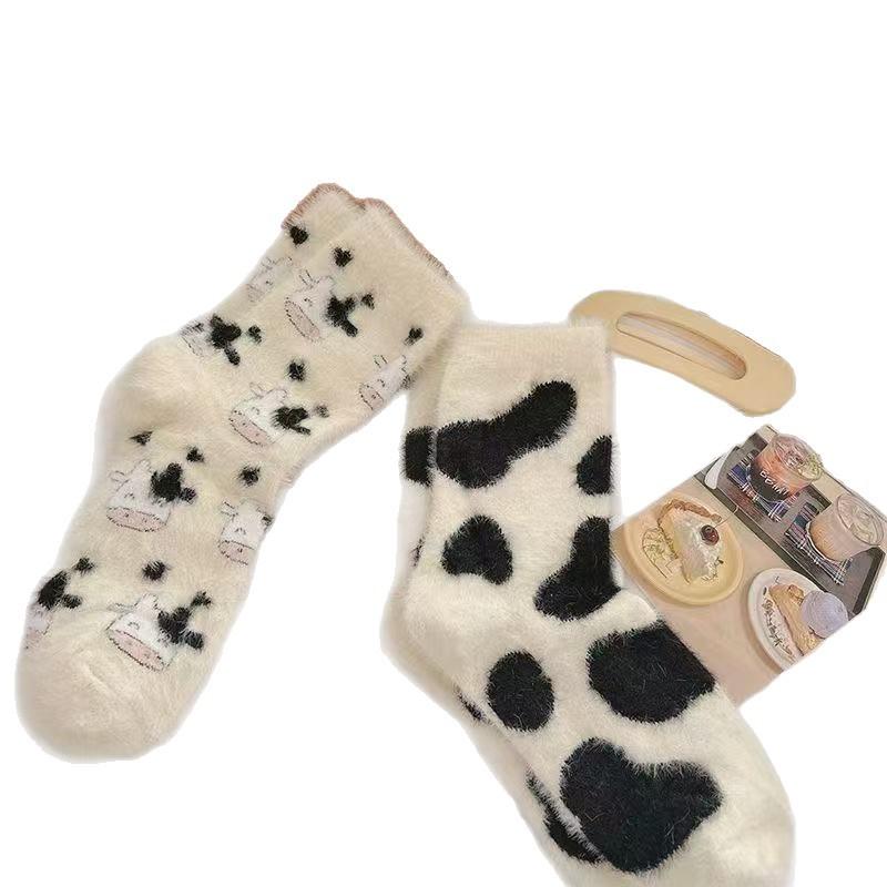 10-1 Par Vinter Melkekyr, Dinosaurer, Varme Sokker i Minkpels, Søte Hjemmesokker for Barn, Midtsokker, Vinter Tykke Gulvsokker, Fritid