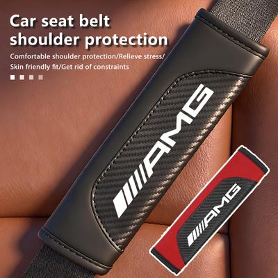 For AMG Leather Car Seat Belt Safety Shoulder Cover Protection Pad Interior Accessories Mercedes Benz GLC GLE GLK W190 W201 C180
